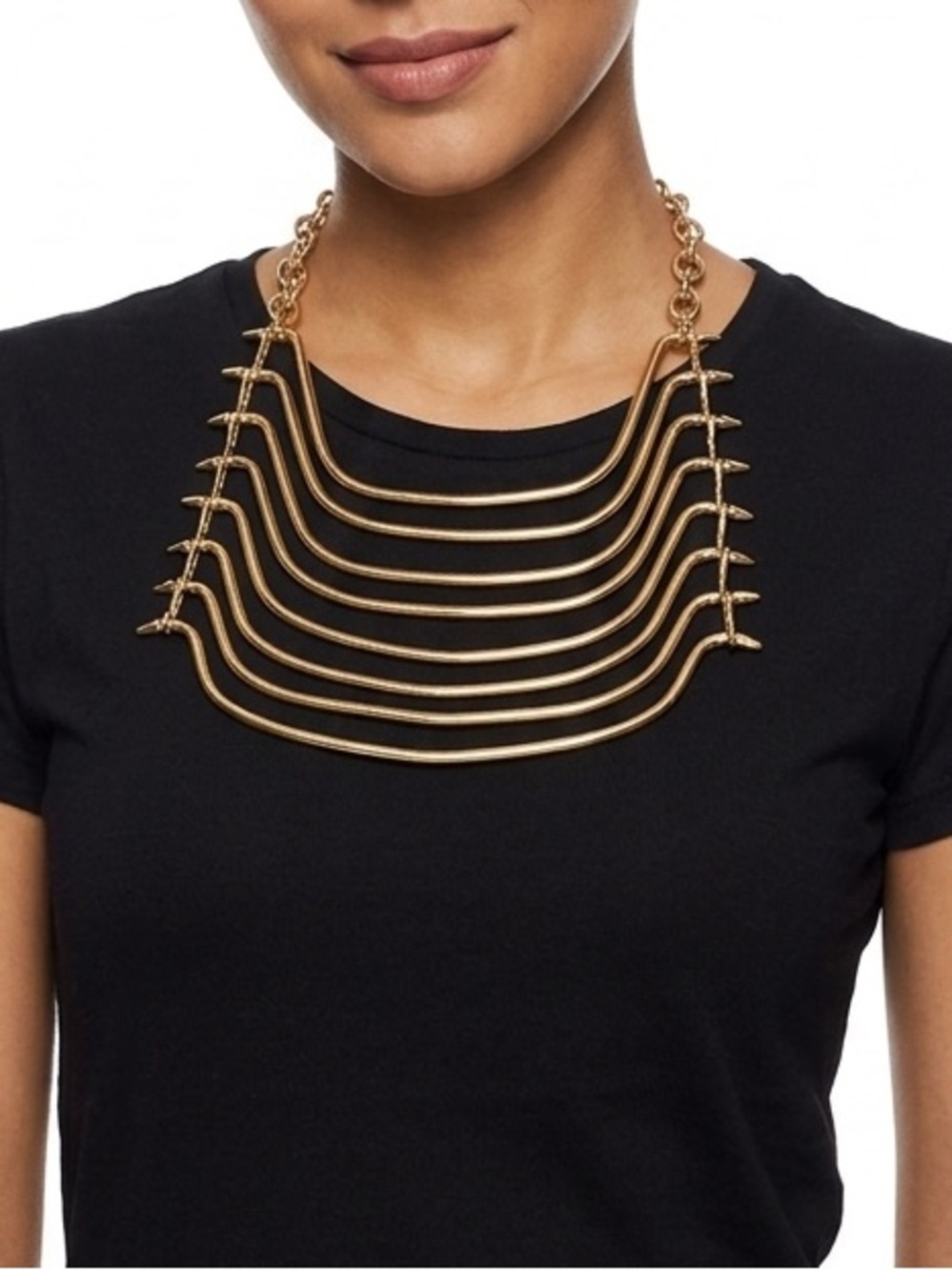 Alberta Ferretti Gold Tone Tiered Statement Necklace Collar